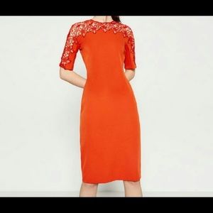 Zara orange lace zip up dress
